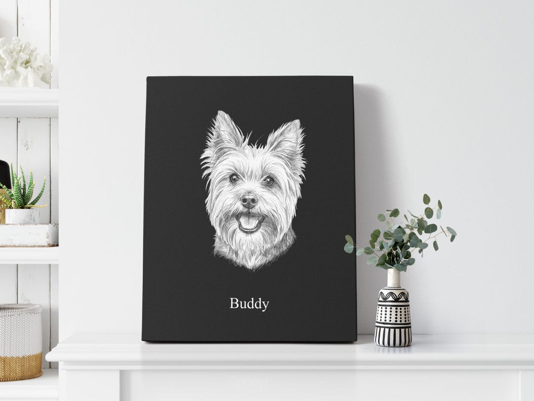 Custom Hand Drawn Pet Portrait Wall Art, Dog Photo Gift (canvas, Paper ...