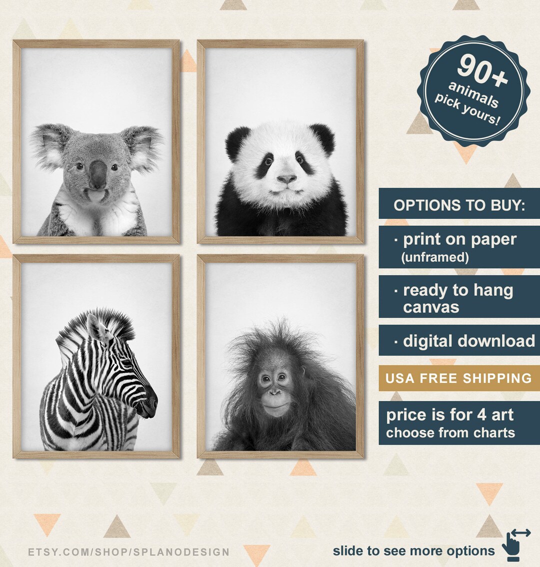 Black and White Animal Nursery Prints Baby Nursery Decor Etsy
