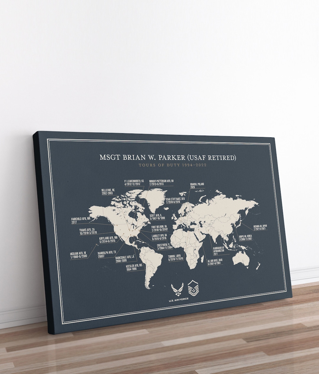 Custom Air Force Retirement Gift, Where We Lived Map, Military