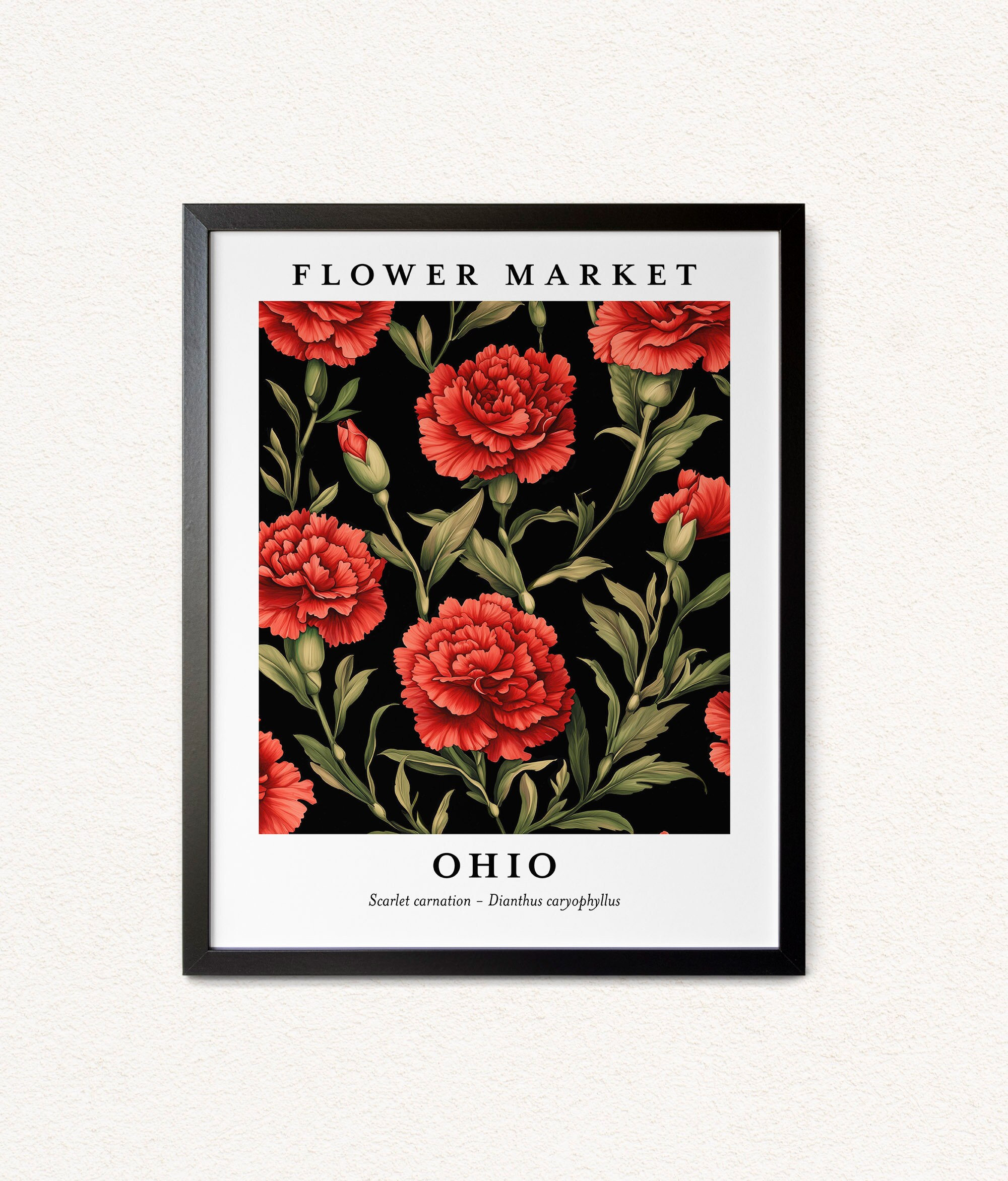 Scarlet Carnation Print: Ohio State Flower, Botanical Wall Art - Etsy