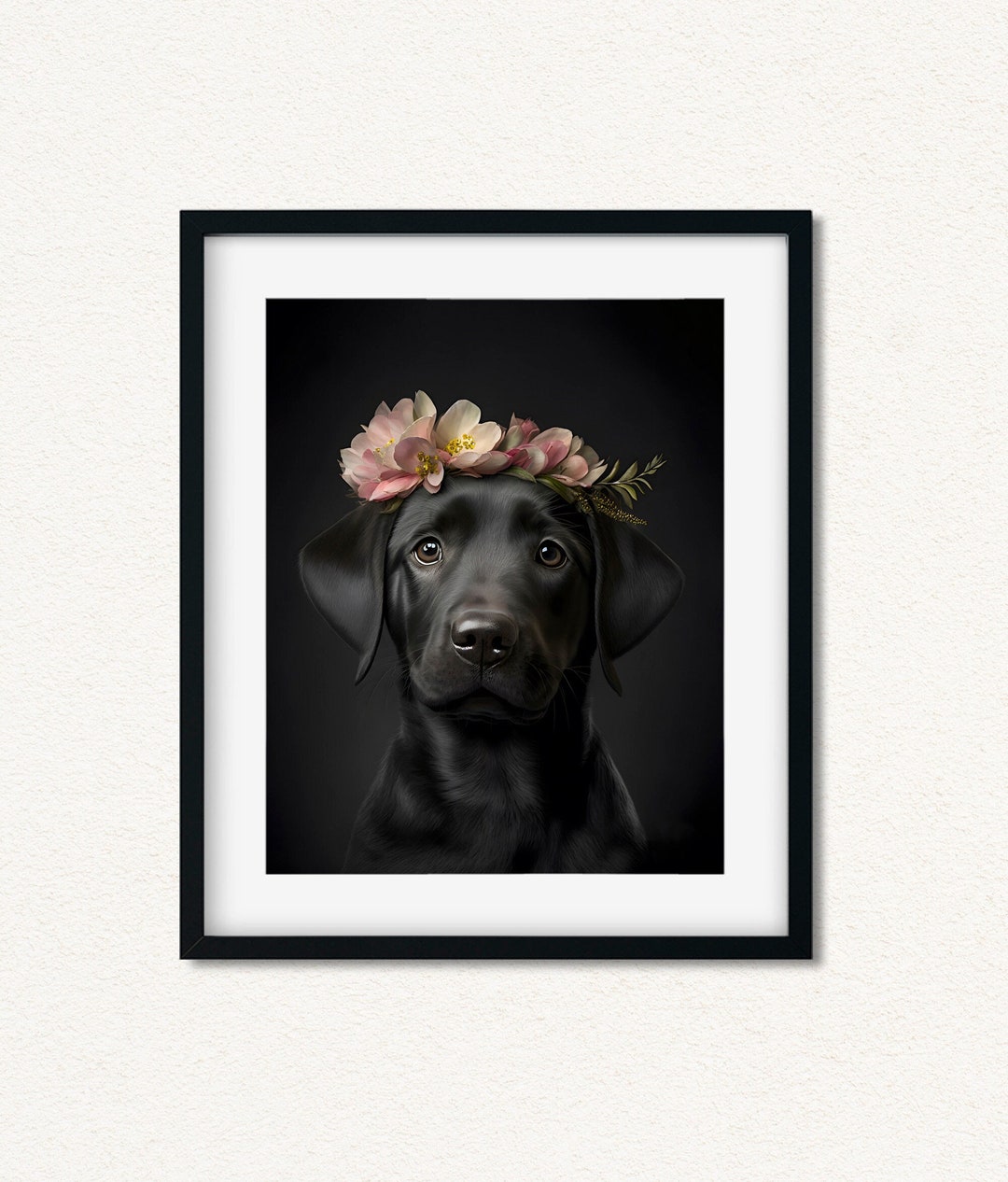 Black Labrador Wall Art With Flower Crown, Labrador Puppy Print, Girl Nursery Decor Dog Theme