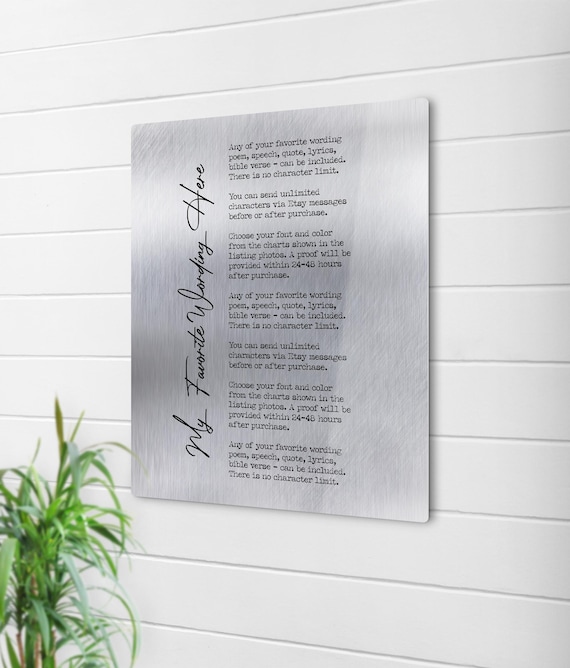Custom Quote Metal Sign, 10 Year Anniversary Tin Gift, Personalized Poem on Aluminum