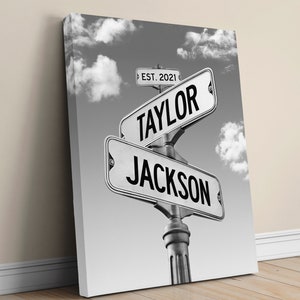 Engagement or Wedding Street Sign Canvas for Couple, Bridal Shower Gift, Custom Intersection Sign with Names, Marriage Gift, Fiance Gift
