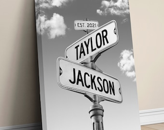 Intersection of Us Canvas Art with Names Date, Soulmate Crossroad Art