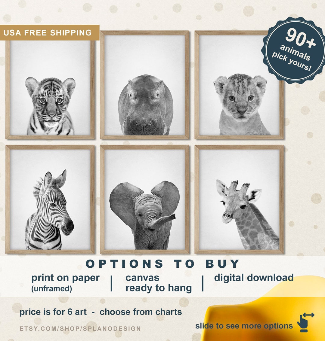 Baby Animal Prints for Nursery Black and White, Safari Animal Print Set ...