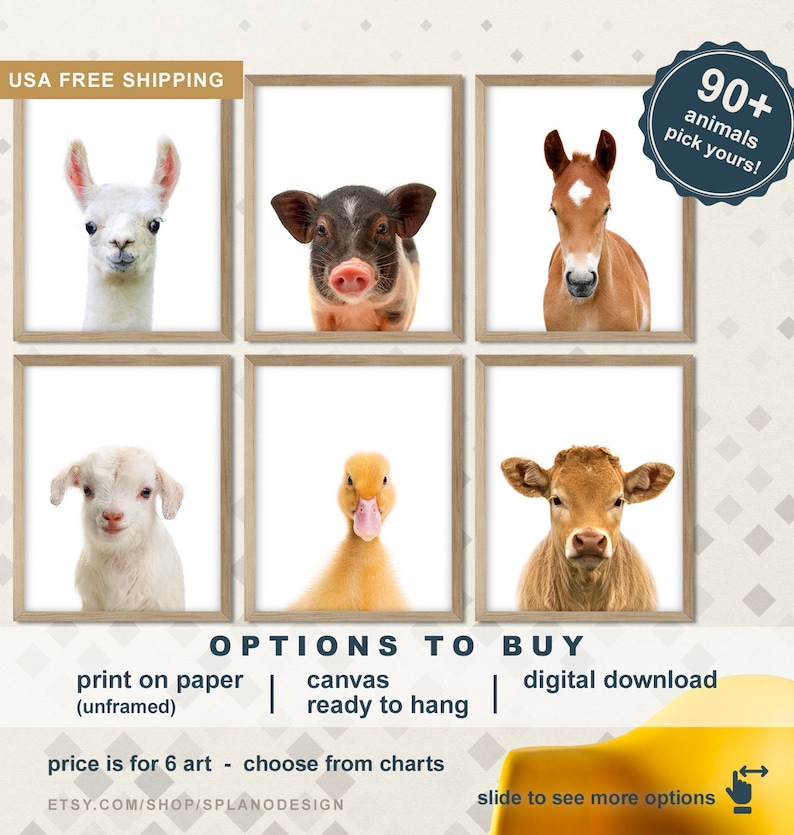Baby Farm Animal Prints for Nursery Farm Animals Canvas Farm Etsy