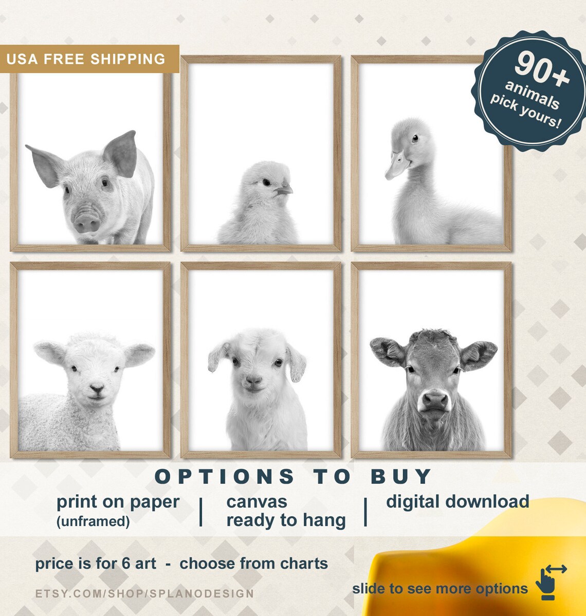 Farm Animal Nursery Art Baby Farm Animal Canvas Black and Etsy