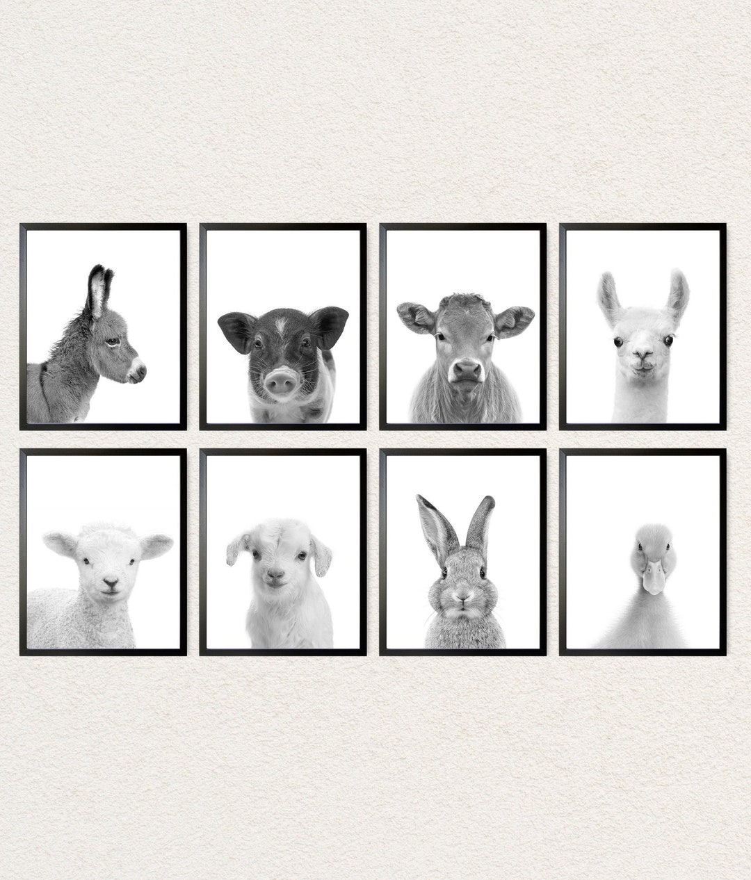Farm Animal Nursery Prints: Black and White Farmhouse Decor (set