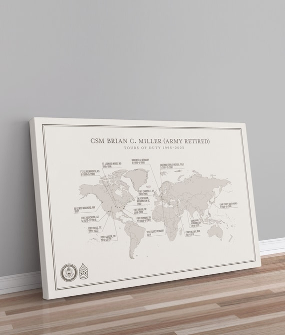 Personalized Army Retirement Gift Custom Travel Map Military Etsy