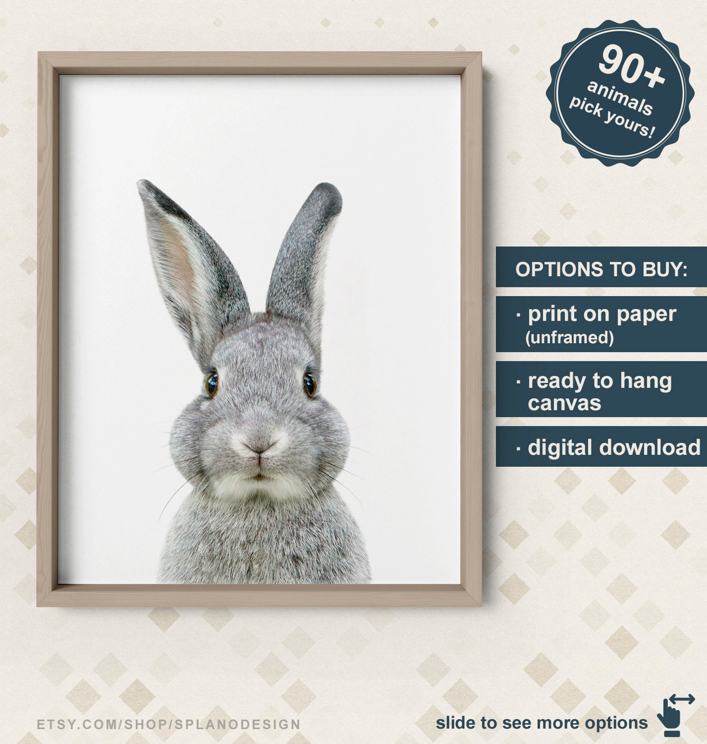 Sitting Bunny Framed Canvas Print - Square main image 1