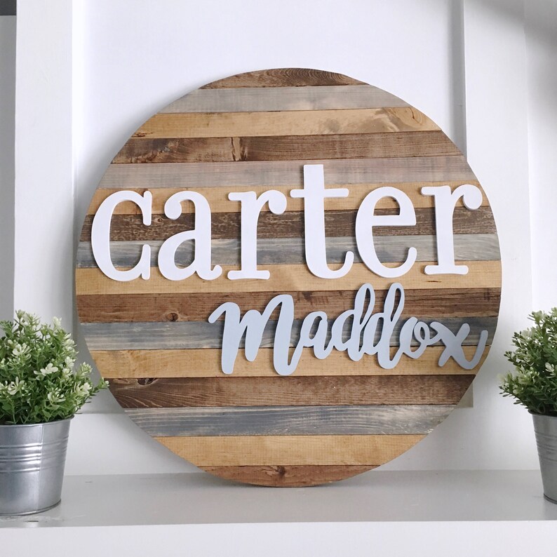 24 Pallet Round Name Sign Wood Name Sign Wooden Name Etsy