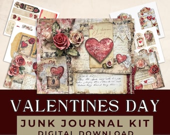 Kit voor valentijnsdagboeken | Ephemera, folio's, tags (digitale download)