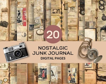 20 pagina's ongewenste dagboeken - vintage nostalgisch thema | Afdrukbare digitale kit | JPG- en pdf-bestand