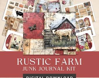 Rustic Farm Junk Journal Kit | Pages, Ephemera, Folios, Tags | Scrapbooking Digital Paper | 300 DPI