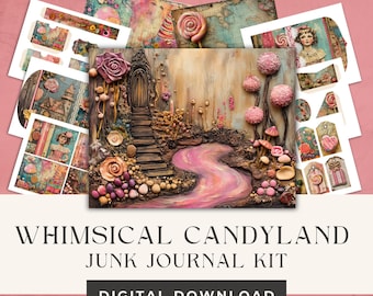 Whimsical Candyland Junk Journal Kit | Pages, Ephemera, Folios, Tags | Scrapbooking Digital Paper | 300 DPI