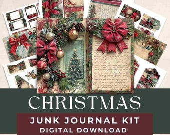 Christmas Junk Journal Kit: afdrukbare ephemera, tags (digitale download)