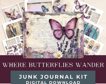 Junkjournaalkit: waar vlinders ronddwalen | Afdrukbare ephemera (digitale download 300 dpi)