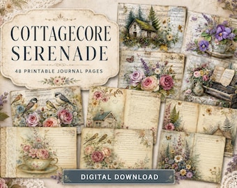 Cottage Core Serenade – 48 PRINTABLE JUNK JOURNAL Pages | Digital Paper | 300 dpi