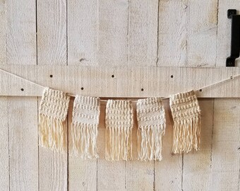 Hand woven banner in tan and cream