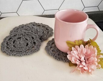 Crochet coffee and drink coasters, set of 4, gray