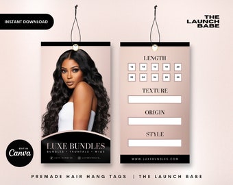 Editable Hair Hang Tag - Nude & Black | DIY Canva Template | Premade Hang Tag | Hair Business | Lash Business | Clothing Boutique