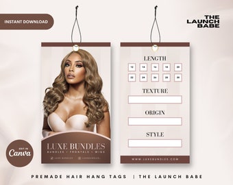 Editable Hair Hang Tag - Nude & Brown | DIY Canva Template | Premade Hang Tag | Hair Business | Lash Business | Clothing Boutique