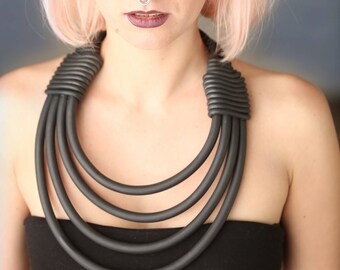 TRIBE LINES styl, black necklace, rubber jewelry, unique chocker, indian rubber design, urban fashion, modern look jewellery,  upcycled,