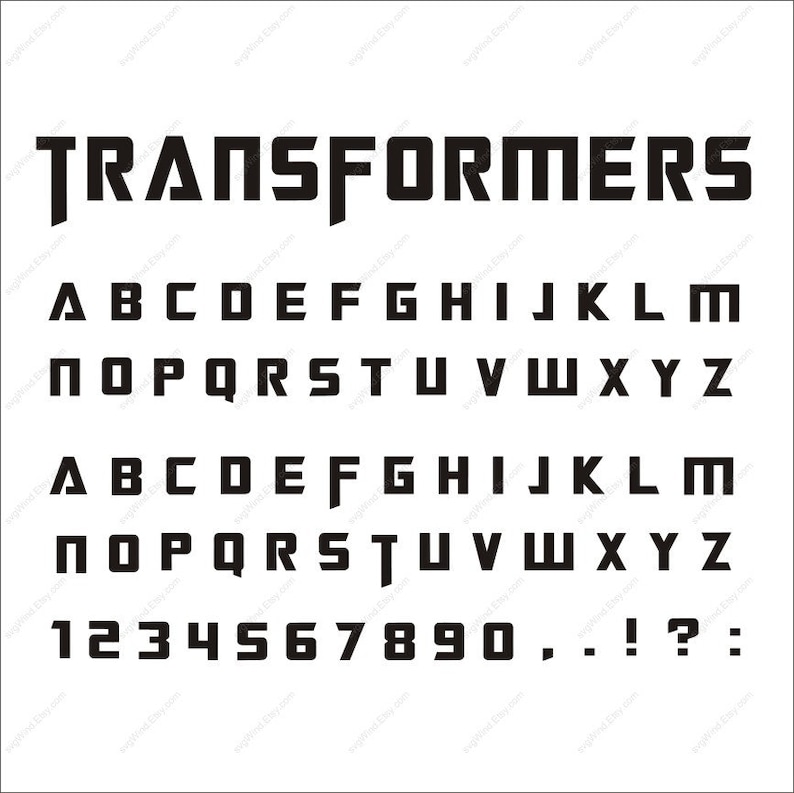 Transformers Font Svg Transformers AI DXF EPS png Cut files Svg Files for Silhouette Cameo or Cricut 