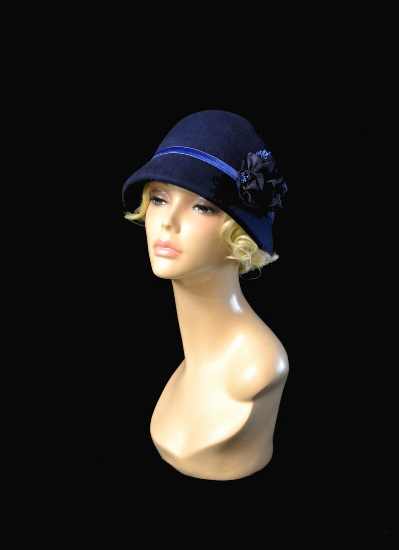 Navy blue pillbox hat Cloche hats dark felt womens handmade Etsy