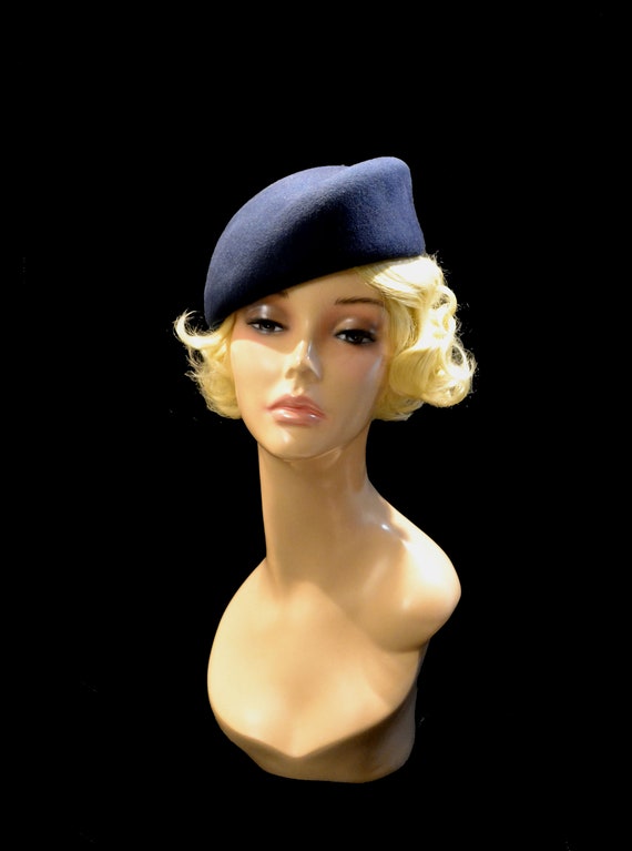 Black mini pillbox hat 1940 1950 vintage retro Fascinator women merino wool gift for her Head Piece Gothic Wedding church formal cocktail
