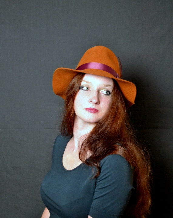 HUPLUE Womens Wide Brimmed Wool Felt Floppy Hat Vintage Women Warm Triby Hats