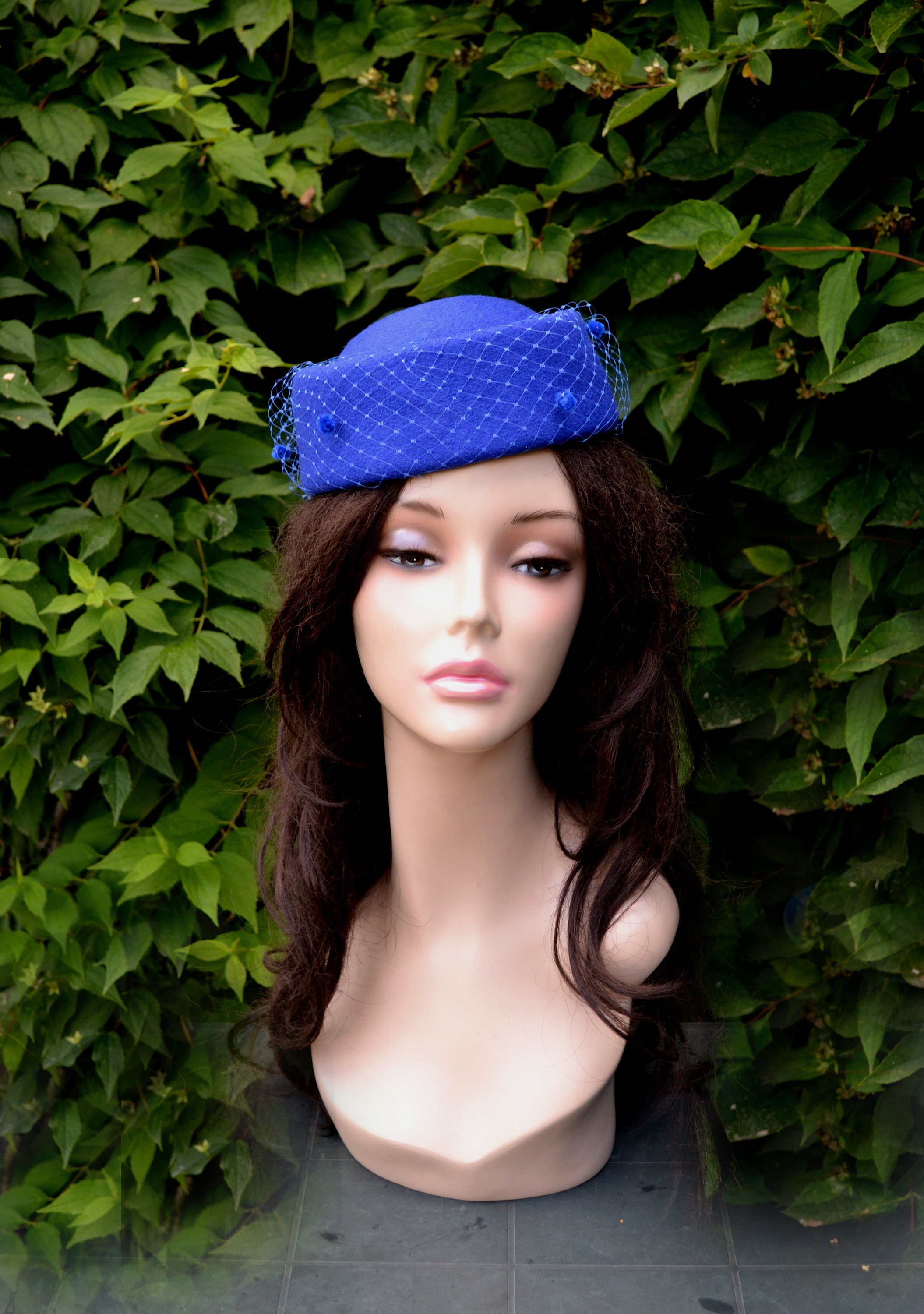 Royal blue pillbox hat blue fascinator hat blue church hat Etsy