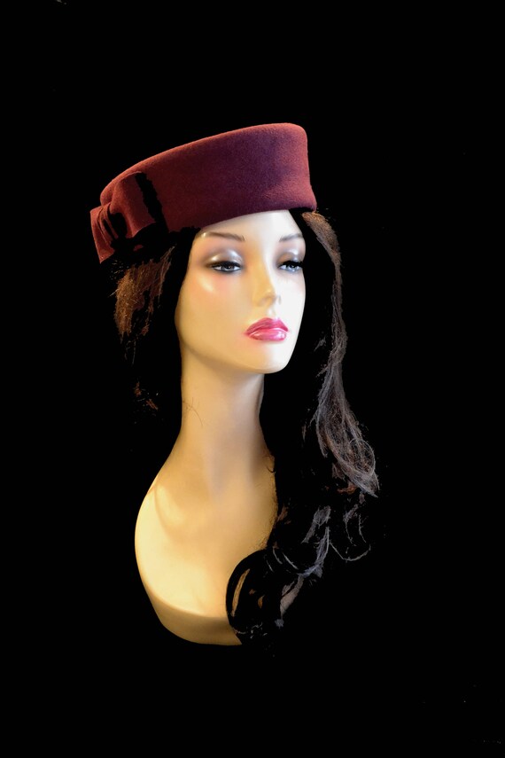 Cherry Red Burgundy Maroon Pillbox Wedding Hat Fascinator Etsy