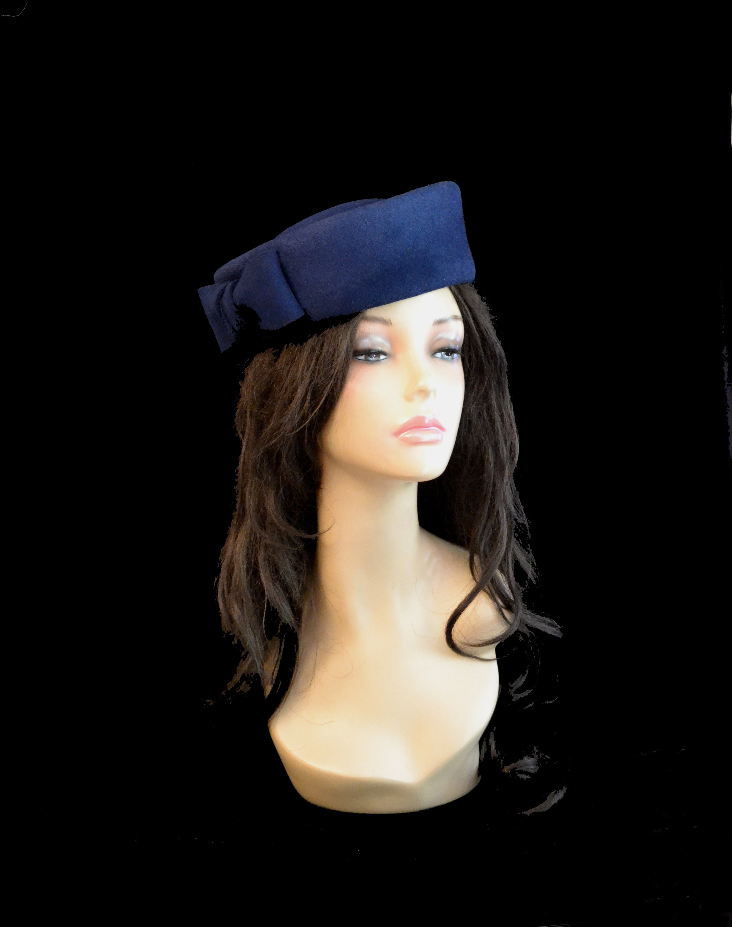 Navy blue pillbox hat fascinator cocktail kate middleton Etsy
