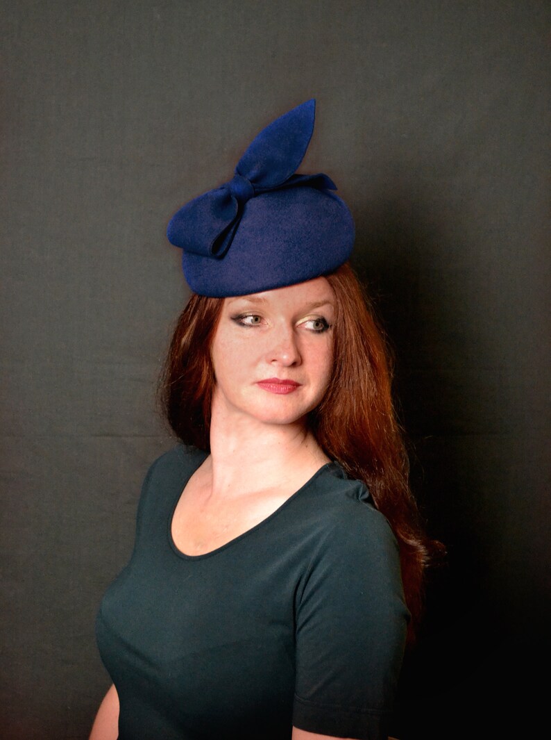 Navy blue pillbox hat fascinator cocktail wedding hats bridal Etsy