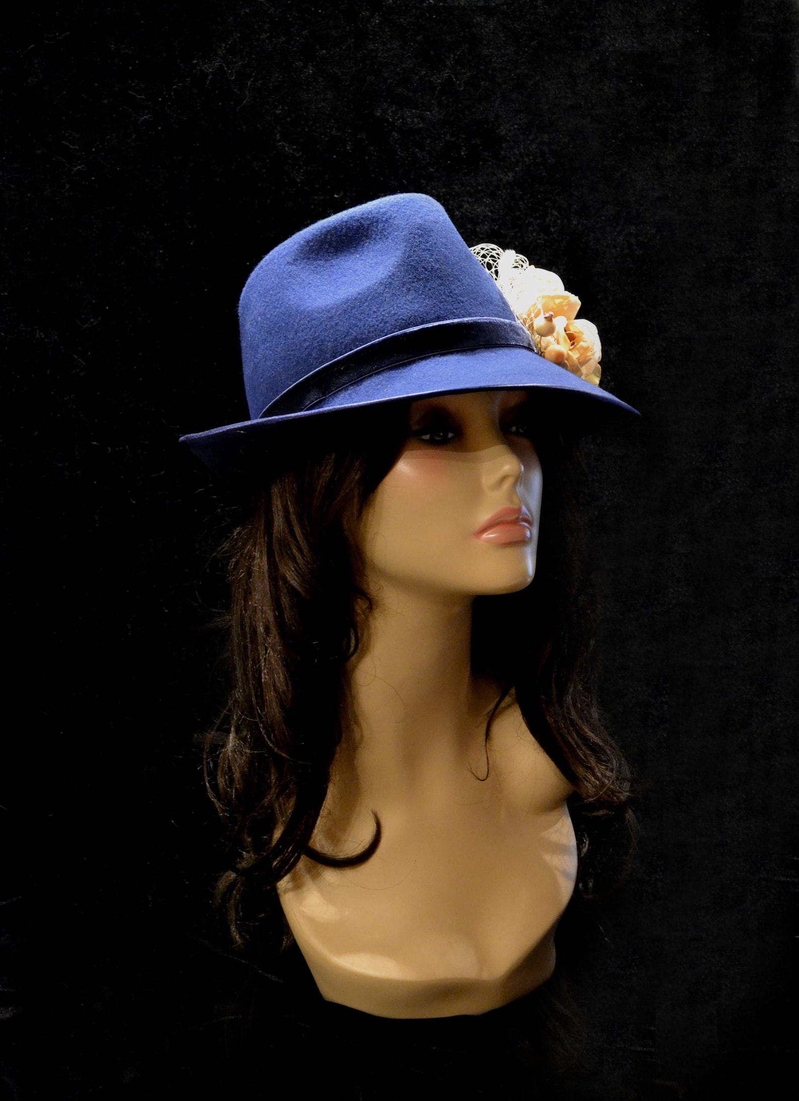 Navy blue fedora hat blue fedora hat fedora hat for women Etsy