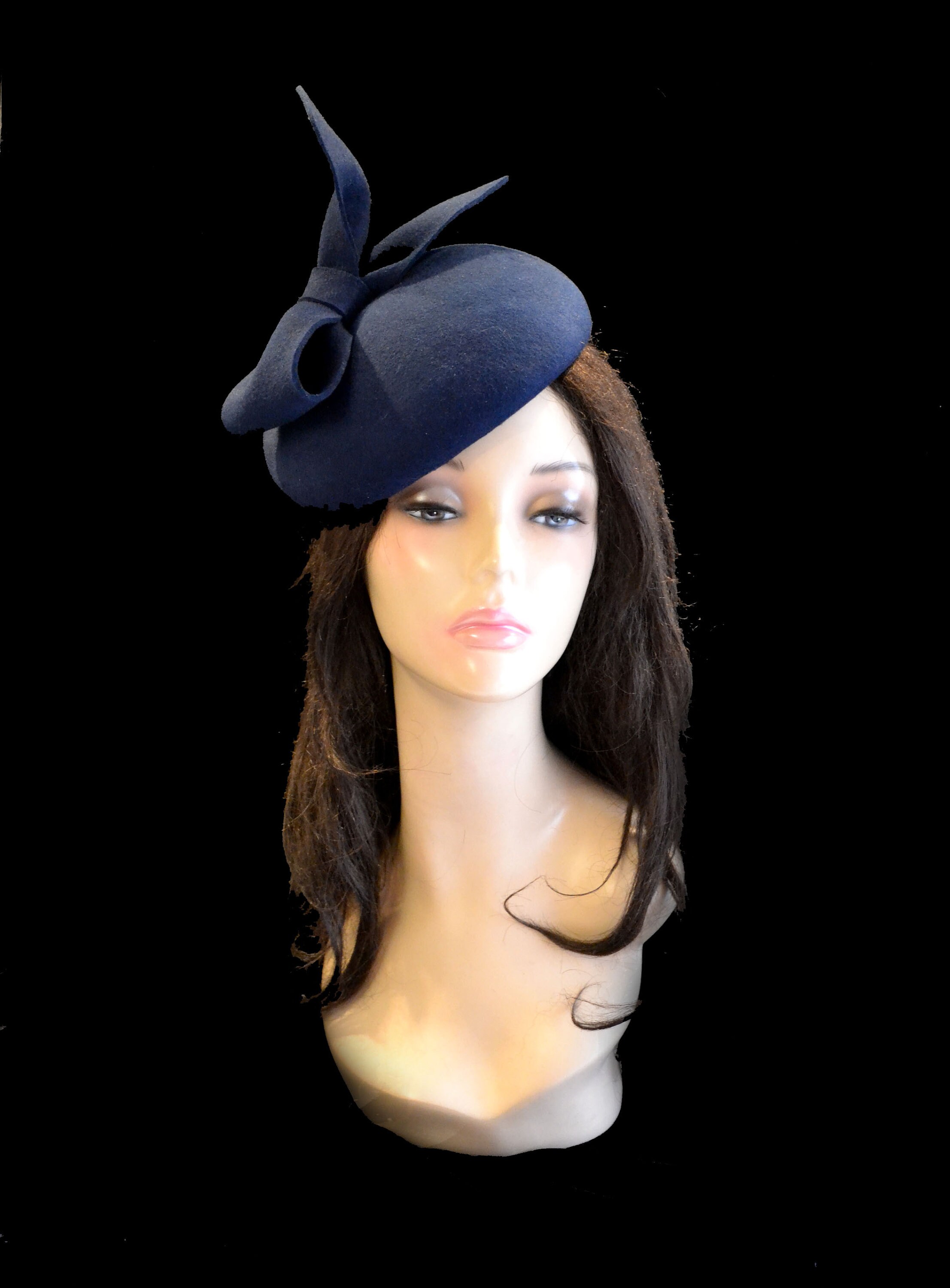 Navy blue pillbox hat fascinator cocktail wedding hats bridal Etsy
