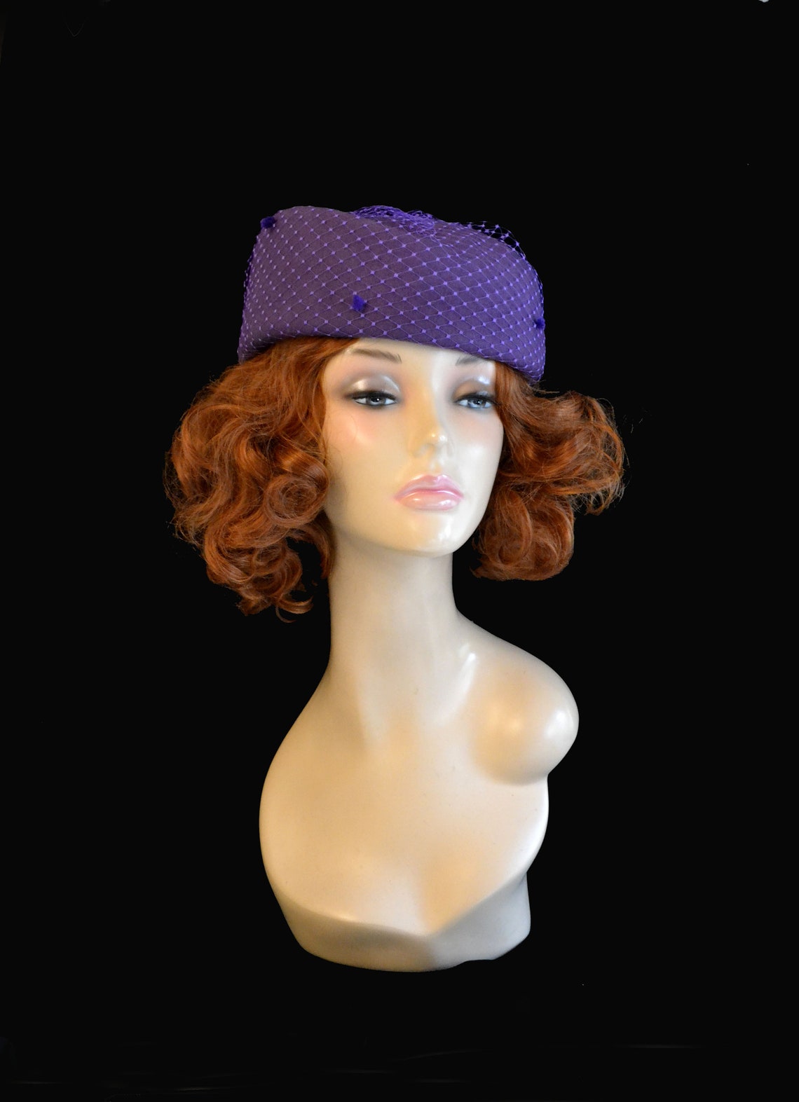 Purple pillbox hat with veil womens fascinator wedding Etsy