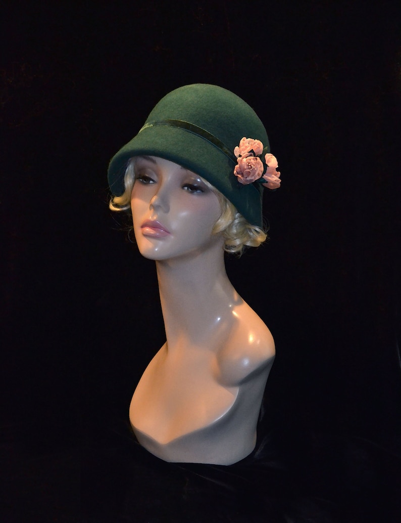 Green emerald pillbox hat Cloche hats felt womens handmade Etsy