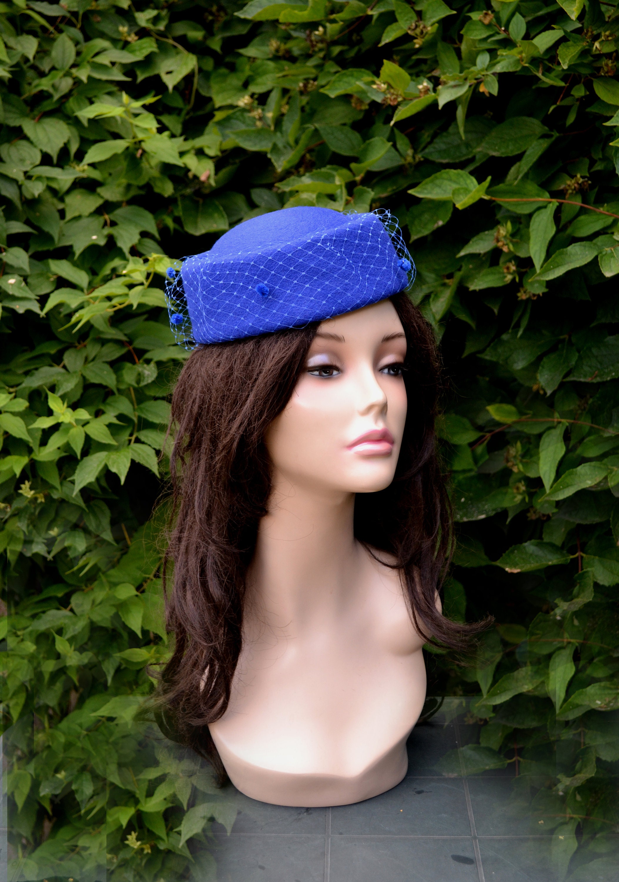 Royal blue pillbox hat blue fascinator hat blue church hat Etsy