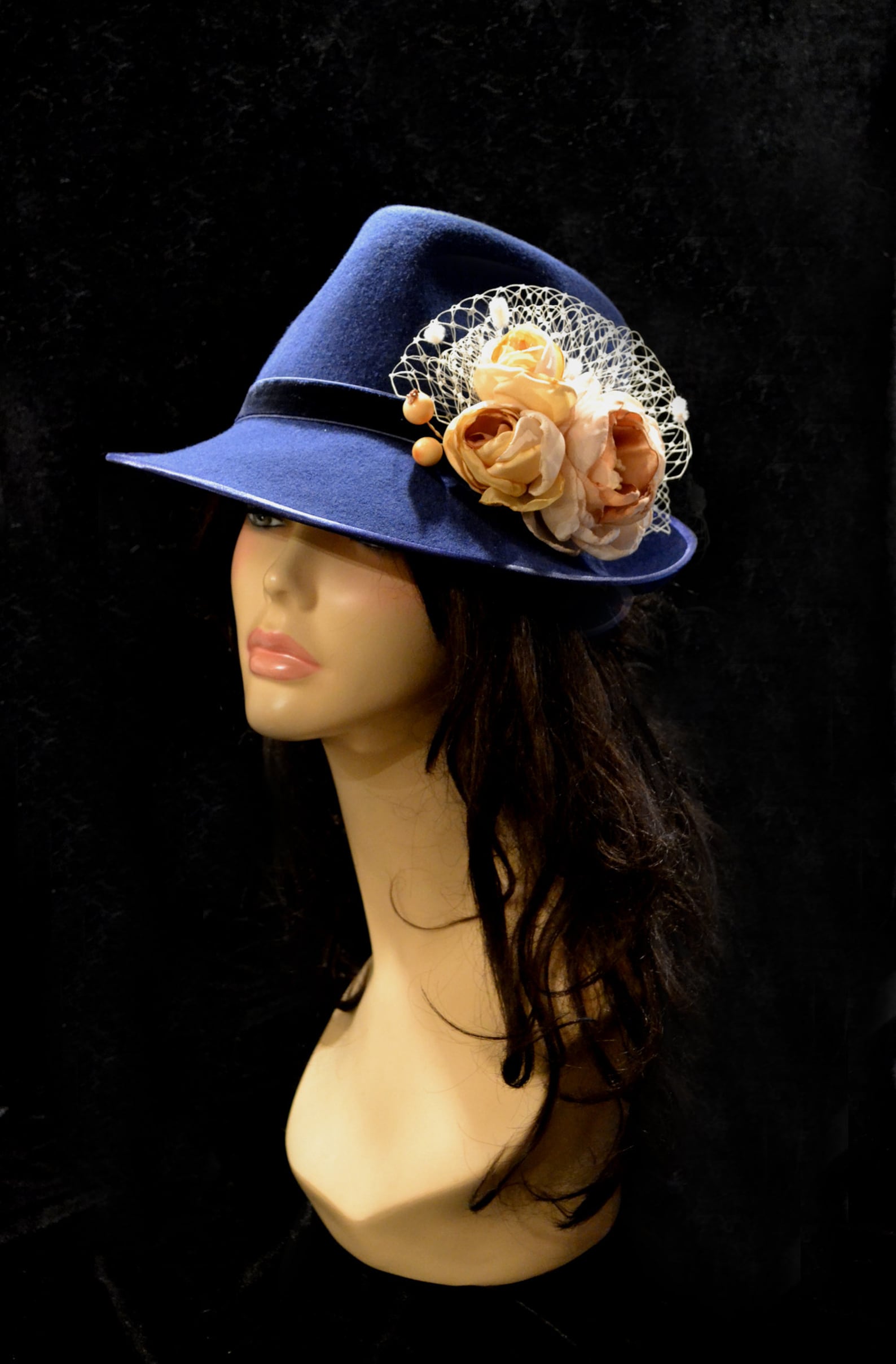 Navy blue fedora hat blue fedora hat fedora hat for women Etsy