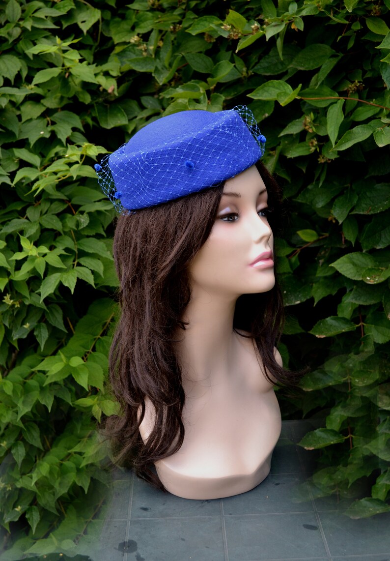 Royal blue pillbox hat blue fascinator hat blue church hat Etsy