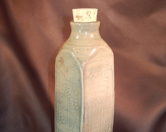 Sunset Pottery Bottle with Cork Mist Green
