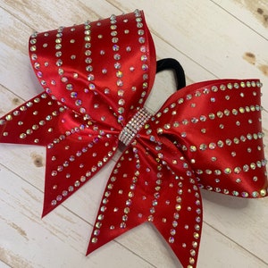 Red Satin Cheer Bow with AB Rhinestones