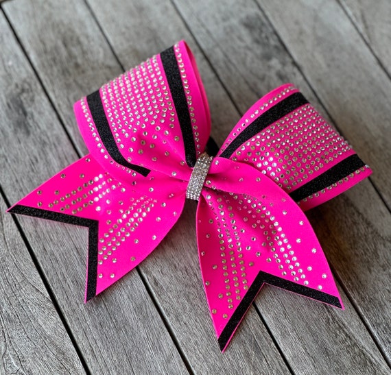 Hot Pink Rhinestone and Glitter Vinyl Cheer Bow - Etsy display picture 1