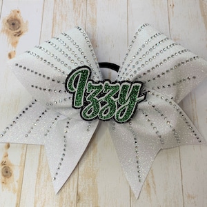 White Glitter Bow With Name