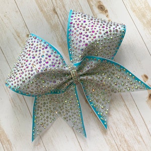 Silver And Aqua Satin Cheer Bow