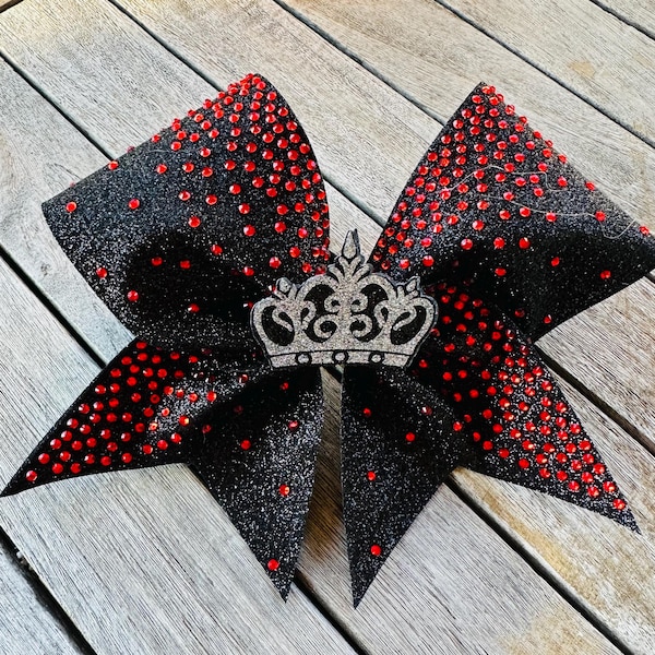 Black Glitter Rhinestone Bow With Crown Center