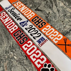 SENIOR SASH, Cheer, Band, Soccer, Lacrosse, volleyball, Softball, Golf, Basketball