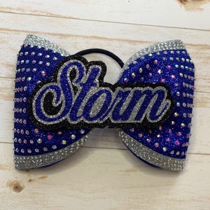 White Glitter Rhinestone Tailless Cheer Bow